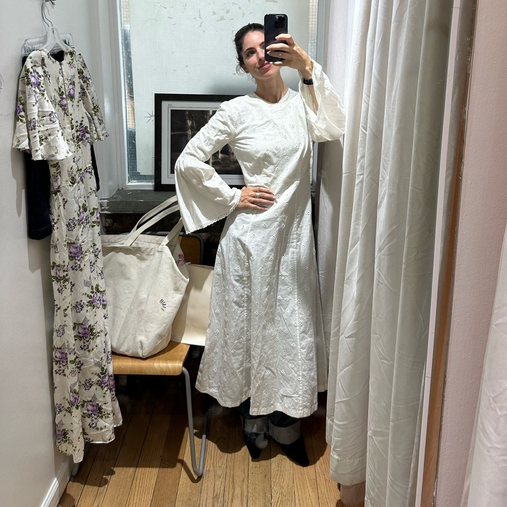 Doen Noisette white eyelet dress modest bell sleeves maxi XS